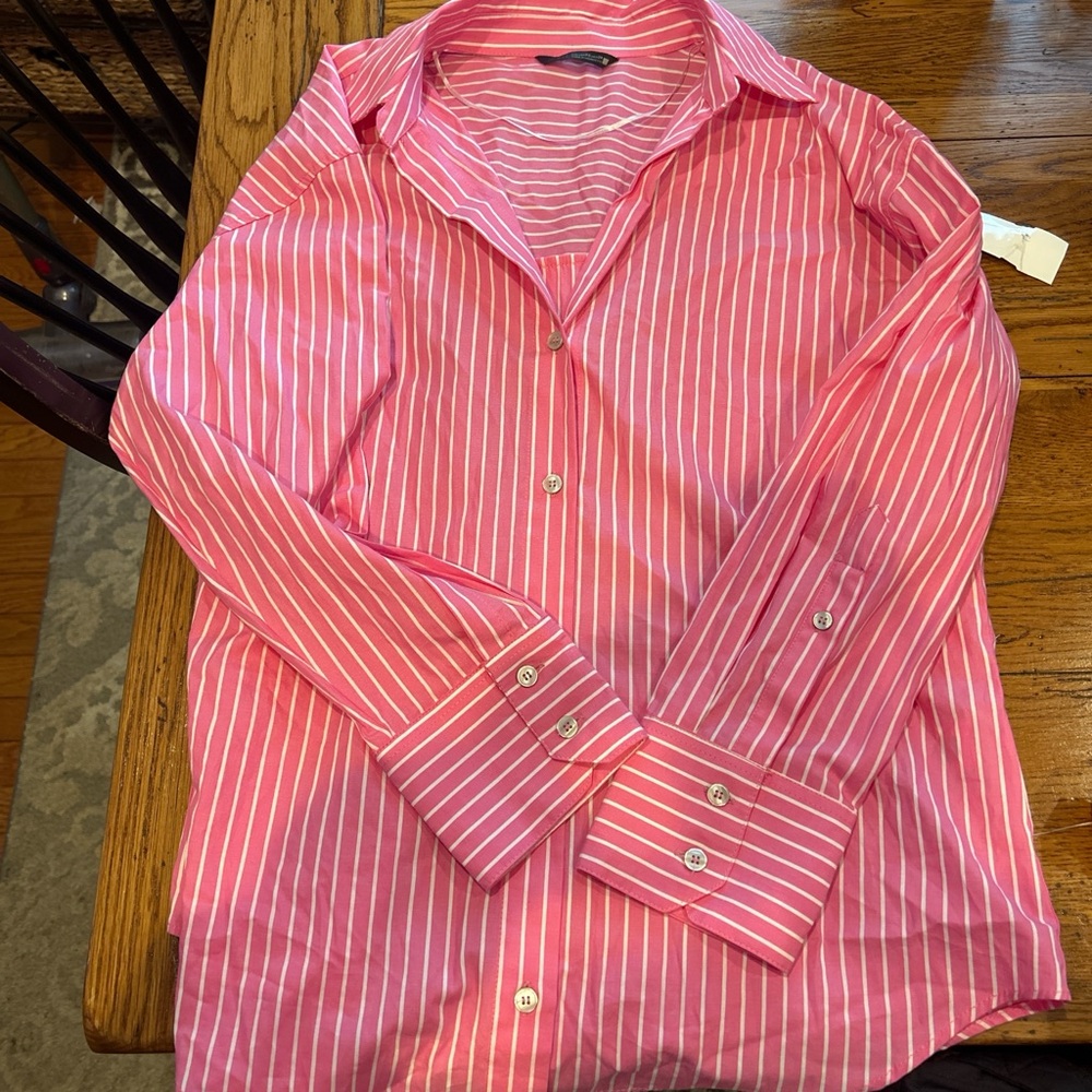 Zara Pink and White Striped Blouse